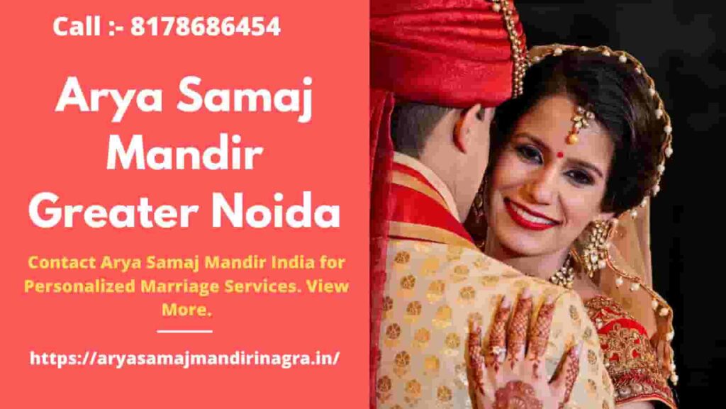 bride and groom are hugging each other and they are dressed up with hindu indian traditions wedding at Arya Samaj Mandir Greater Noida