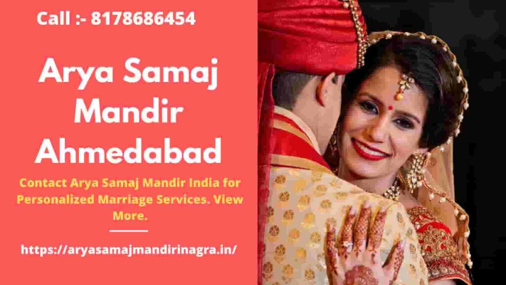 bride and groom are hugging each other and they are dressed up with hindu indian traditions wedding at Arya Samaj Mandir Ahmedabad